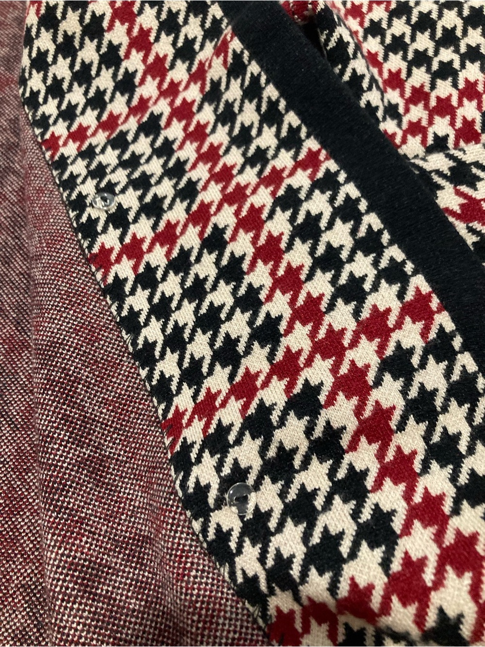 NWT Anne Klein Titan Red Black Houndstooth Open Front Gold Button Knit Blazer - Picture 11 of 16